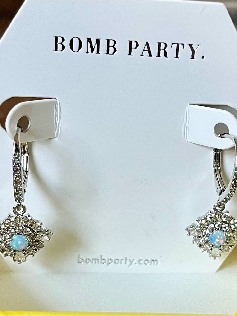 BP RETRO RBP3713 Lovely Oasis Lt Blue Fire Opal Halo on Rhodium Drop Earrings